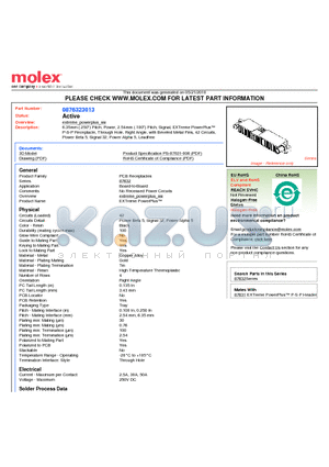 0876323013 datasheet - 6.35mm (.250) Pitch, Power, 2.54mm (.100) Pitch, Signal, EXTreme PowerPlus P-S-P Receptacle, Through Hole, Right Angle, with Beveled Metal Pins, 42 Circuits