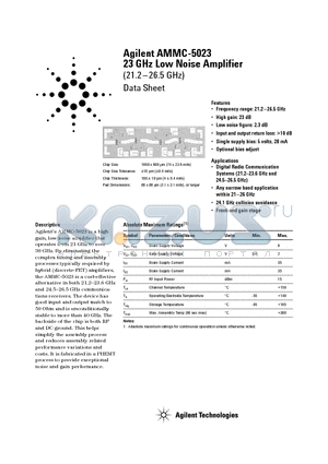 AMMC-5023 datasheet - 23 GHz Low Noise Amplifier (21.2-26.5 GHz)