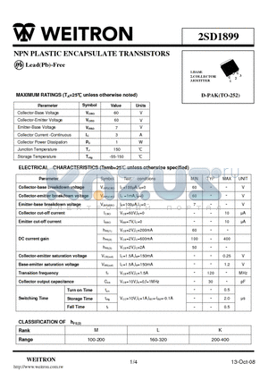 2SD1899 datasheet - NPN PLASTIC ENCAPSULATE TRANSISTORS