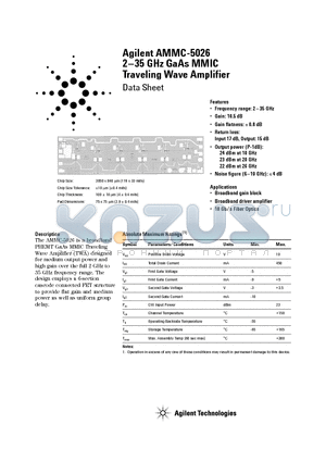 AMMC-5026 datasheet - 2-35 GHz GaAs MMIC Traveling Wave Amplifier