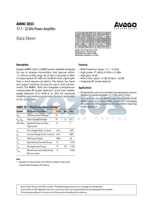 AMMC-5033-W10 datasheet - 17.7 - 32 GHz Power Amplifier