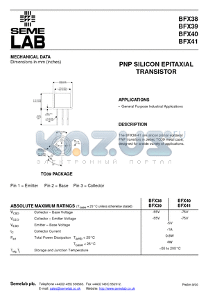 BFX38 datasheet - PNP SILICON EPITAXIAL TRANSISTOR