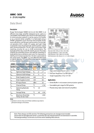 AMMC-5618-W10 datasheet - 6 - 20 GHz Amplifier