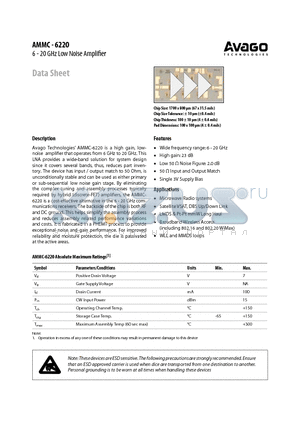 AMMC-6220-W10 datasheet - 6 - 20 GHz Low Noise Amplifier