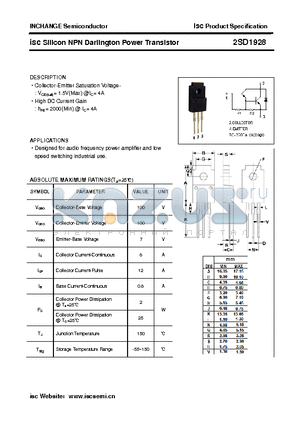 2SD1928 datasheet - isc Silicon NPN Darlington Power Transistor
