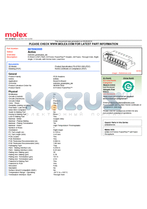 0876583005 datasheet - 6.35mm (.250) Pitch, EXTreme PowerPlus Header, All Power, Through Hole, Right Angle, 5 Circuits, with Screw Hole, Lead-free