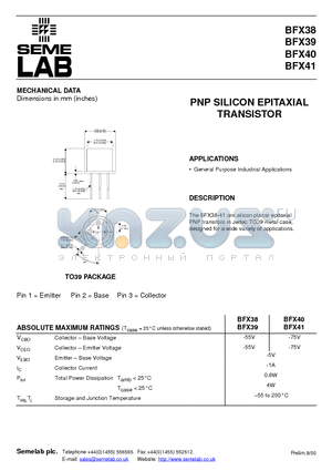 BFX41 datasheet - PNP SILICON EPITAXIAL TRANSISTOR