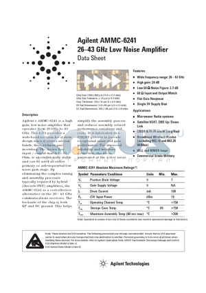 AMMC-6241-W10 datasheet - 26-43 GHz Low Noise Amplifier