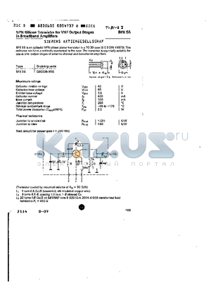 BFX55 datasheet - NPN SILICON TRANSISTOR FOR VHF OUTPUT STAGES IN BROADBAND AMPLIFIERS