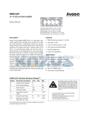 AMMC-6241-W10 datasheet - 26-43 GHz Low Noise Amplifier