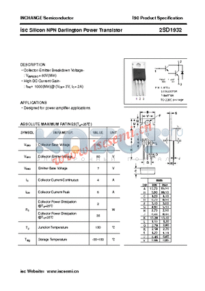 2SD1932 datasheet - isc Silicon NPN Darlington Power Transistor