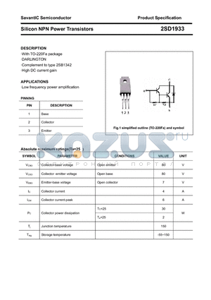 2SD1933 datasheet - Silicon NPN Power Transistors