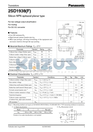 2SD1938 datasheet - Silicon NPN epitaxial planar type