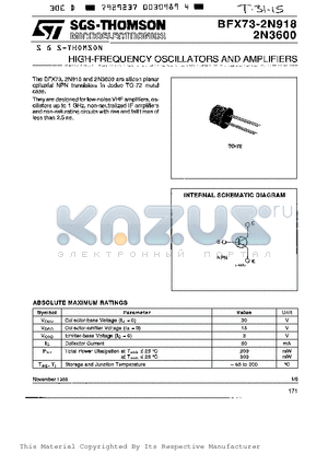 BFX73 datasheet - HIGH-FREQUENCY OSCILLATORS AND AMPLIFIERS