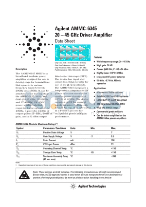 AMMC-6345 datasheet - 20 - 45 GHz Driver Amplifier