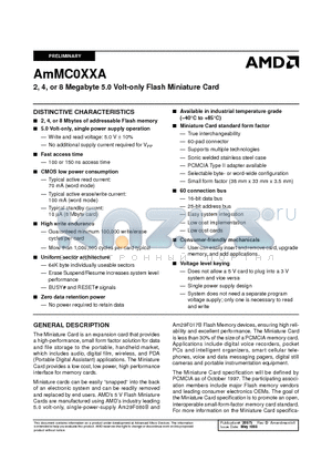 AMMC0XXA datasheet - 2, 4, or 8 Megabyte 5.0 Volt-only Flash Miniature Card