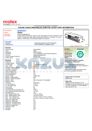 0876675011 datasheet - 6.35mm (.250) Pitch Power, 2.54mm (.100) Pitch Signal, EXTreme PowerPlus S-Pb Header, Through Hole, Right Angle, with Beveled Metal Pins, Long Blade, 22 Circuits