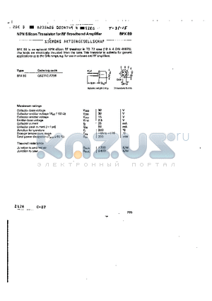 BFX89 datasheet - NPN SILICON TRANSISTOR FOR RF BROADBAND AMPLIFIER
