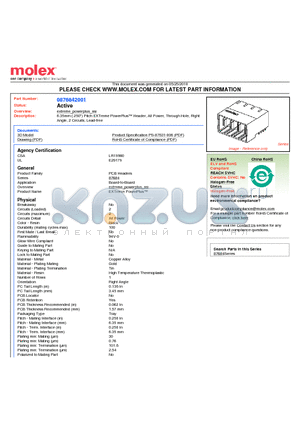 0876842001 datasheet - 6.35mm (.250) Pitch EXTreme PowerPlus Header, All Power, Through Hole, Right Angle, 2 Circuits, Lead-free