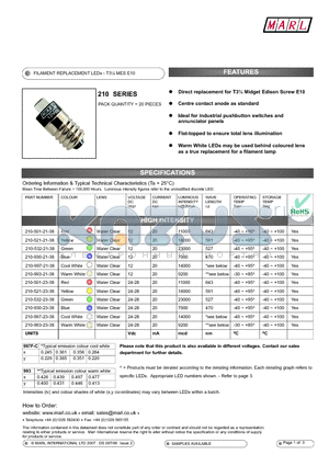 210-501-21-38 datasheet - FILAMENT REPLACEMENT LEDs - T3l MES E10