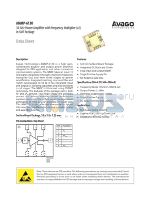 AMMP-6130-BLKG datasheet - 30 GHz Power Amplifier with Frequency Multiplier (x2)