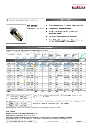 210-501-23-38 datasheet - FILAMENT REPLACEMENT LEDs - T3l MES E10