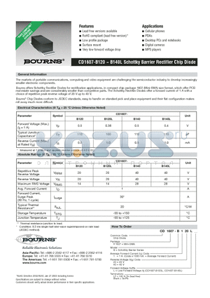 CD1607-B120L datasheet - Schottky Barrier Rectifier Chip Diode