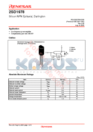 2SD1978TZ datasheet - Silicon NPN Epitaxial, Darlington