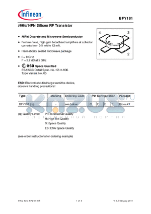 BFY181 datasheet - HiRel NPN Silicon RF Transistor