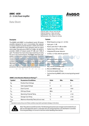 AMMC-6430-W10 datasheet - 25 - 33 GHz Power Amplifier