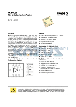 AMMP-6233-BLKG datasheet - 18 to 32 GHz GaAs Low Noise Amplifier