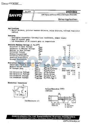 2SD1981 datasheet - Driver Applications