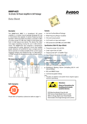 AMMP-6425-BLKG datasheet - 18-28 GHz 1W Power Amplifier in SMT Package
