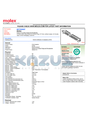 0877030067 datasheet - 1.27mm (.050) Pitch Serial ATA Device Plug, 2.5