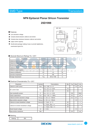 2SD1998 datasheet - NPN Epitaxial Planar Silicon Transistor