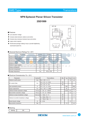 2SD1999 datasheet - NPN Epitaxial Planar Silicon Transistor