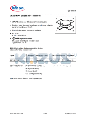 BFY183 datasheet - HiRel NPN Silicon RF Transistor