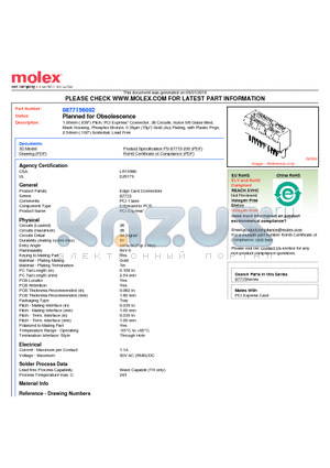 0877156002 datasheet - 1.00mm (.039) Pitch, PCI Express* Connector, 36 Circuits, Nylon 6/6 Glass-filled, Black Housing, Phosphor Bronze, 0.38lm (15l) Gold (Au) Plating, with Plastic Pegs