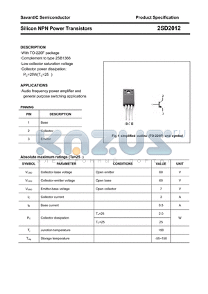 2SD2012 datasheet - Silicon NPN Power Transistors