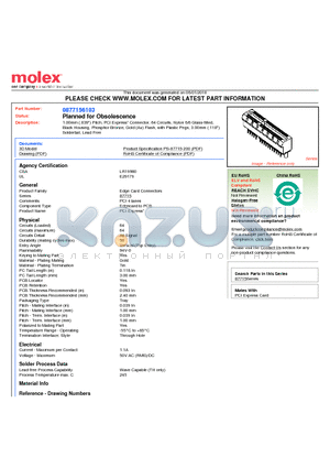 0877156103 datasheet - 1.00mm (.039) Pitch, PCI Express* Connector, 64 Circuits, Nylon 6/6 Glass-filled, Black Housing, Phosphor Bronze, Gold (Au) Flash, with Plastic Pegs