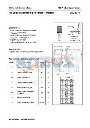 2SD2016 datasheet - isc Silicon NPN Darlington Power Transistor