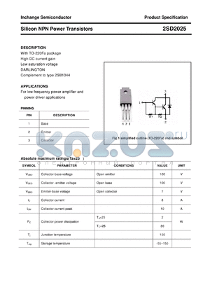 2SD2025 datasheet - Silicon NPN Power Transistors