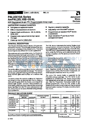 AMPAL20L10B datasheet - PAL20X10A Series - XOR Registered 24-pin TTL Programmable Array Logic