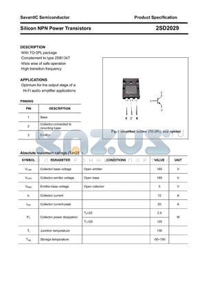 2SD2029 datasheet - Silicon NPN Power Transistors