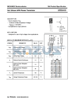 2SD2033 datasheet - isc Silicon NPN Power Transistor