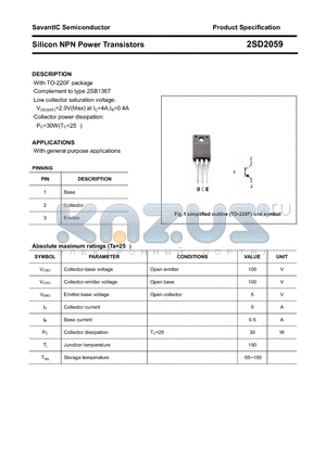 2SD2059 datasheet - Silicon NPN Power Transistors