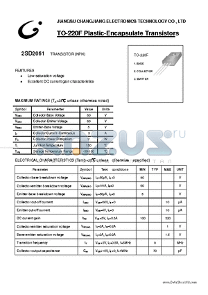 2SD2061 datasheet - TO-220F Plastic-Encapsulate Transistors