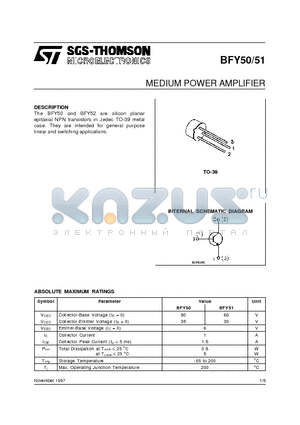 BFY50 datasheet - MEDIUM POWER AMPLIFIER