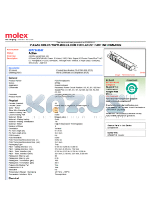 0877343007 datasheet - 6.35mm (.250) Pitch, Power, 2.54mm (.100) Pitch, Signal, EXTreme PowerPlus AC/DC Receptacle, P(A)AC-S-P(B)DC, Through Hole, Vertical, 0.76lm (30l) Gold (Au)