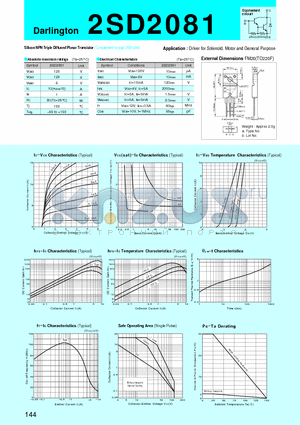 2SD2081 datasheet - Silicon NPN Triple Diffused Planar Transistor(Driver for Solenoid, Motor and General Purpose)